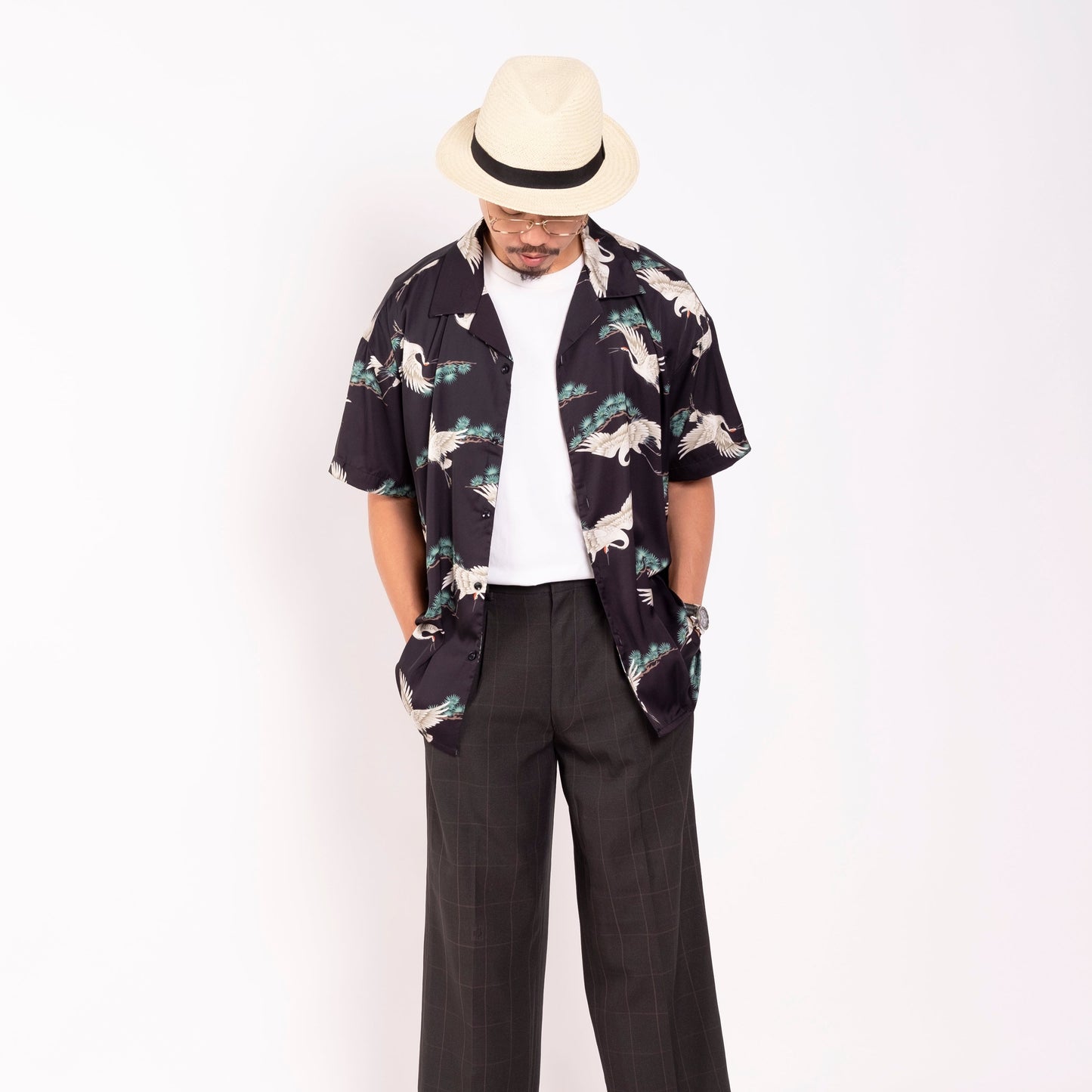 Black Sky Crane Hawaiian Set