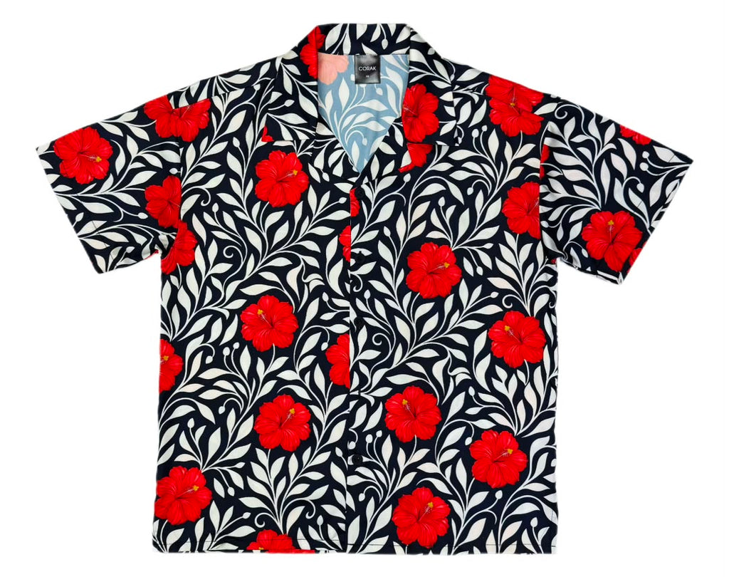 M'Sia Red Bunga Raya Hawaiian Shirt / Shorts