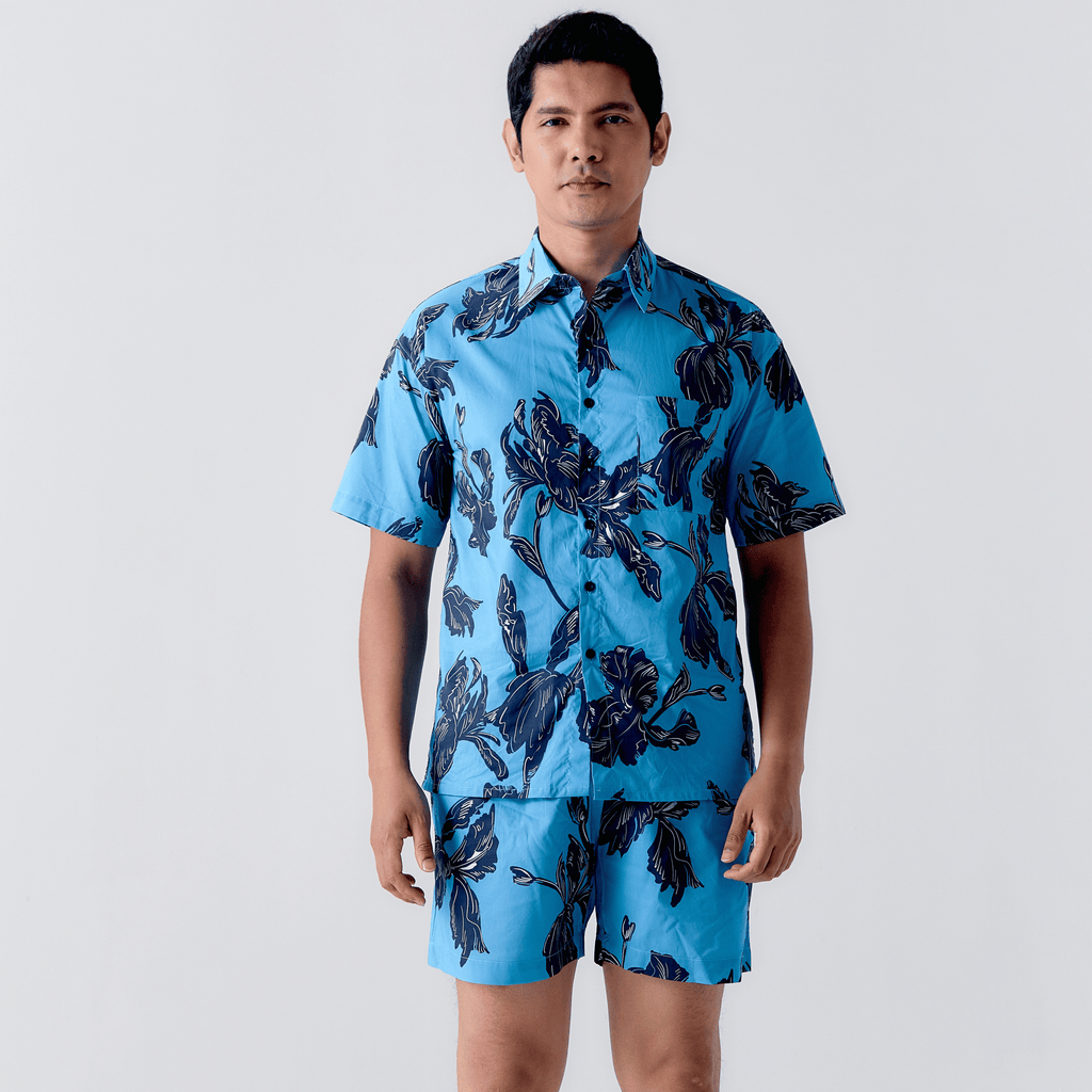 Batik Navy Leaves Shirt / Shorts