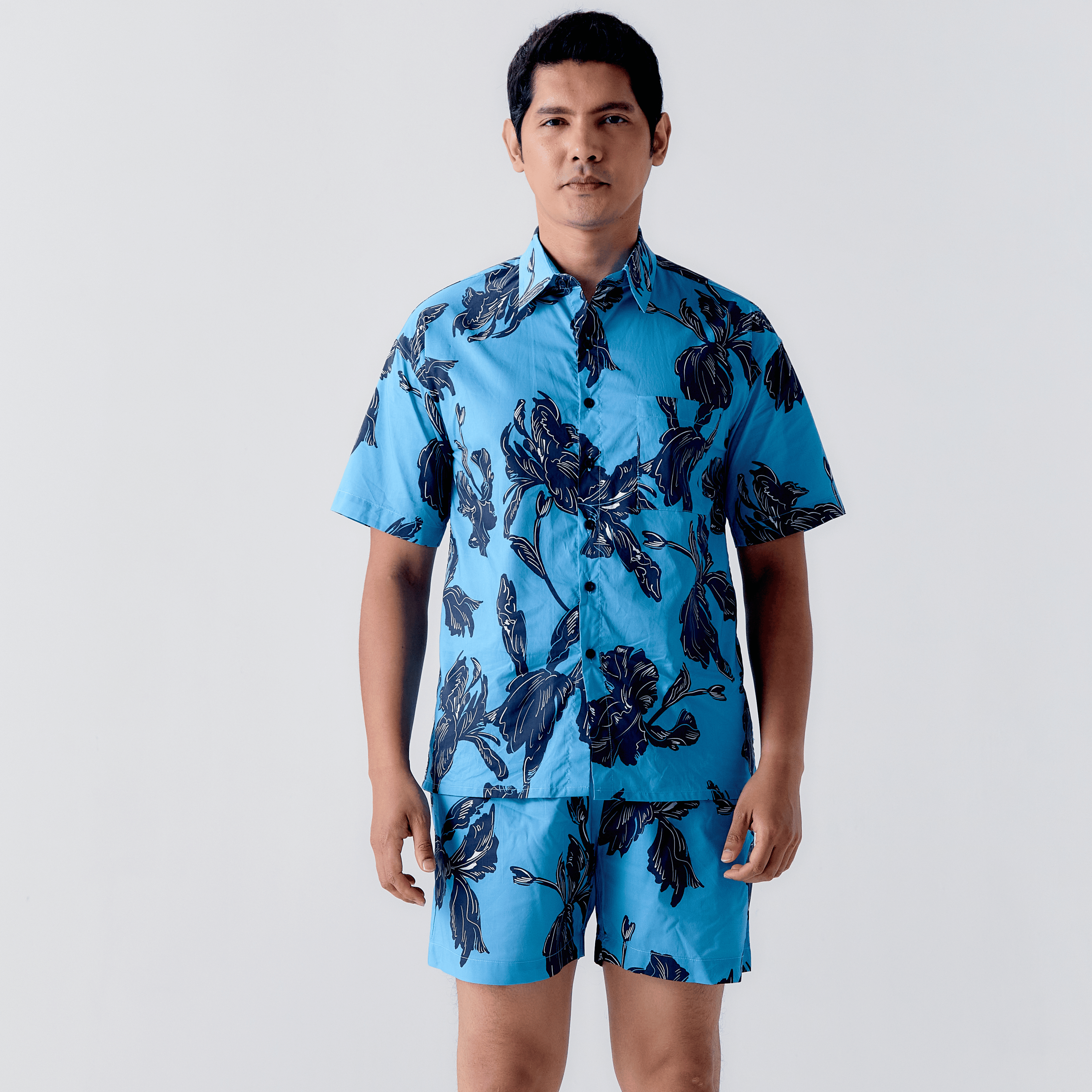 Batik Navy Leaves Shirt / Shorts