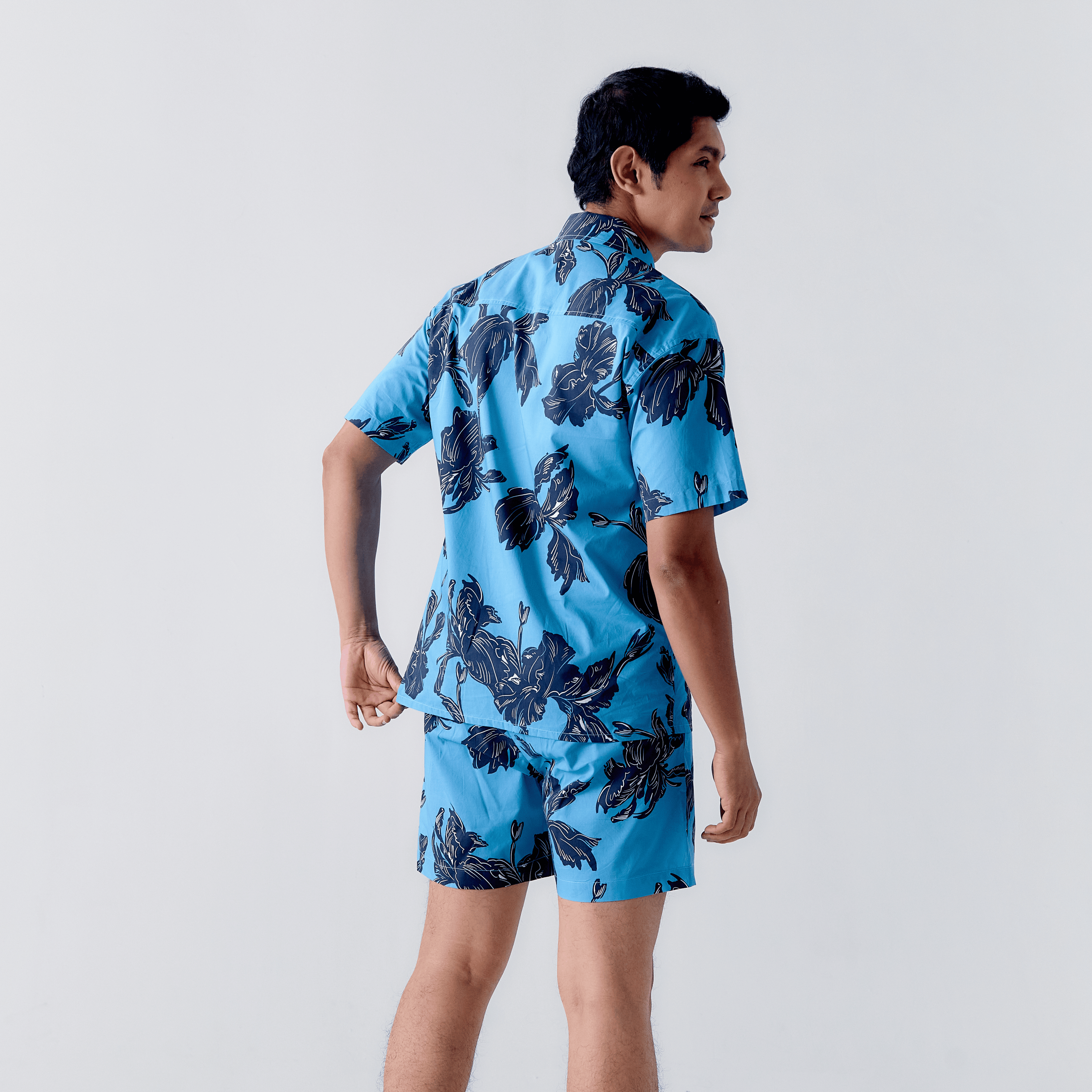 Batik Navy Leaves Shirt / Shorts
