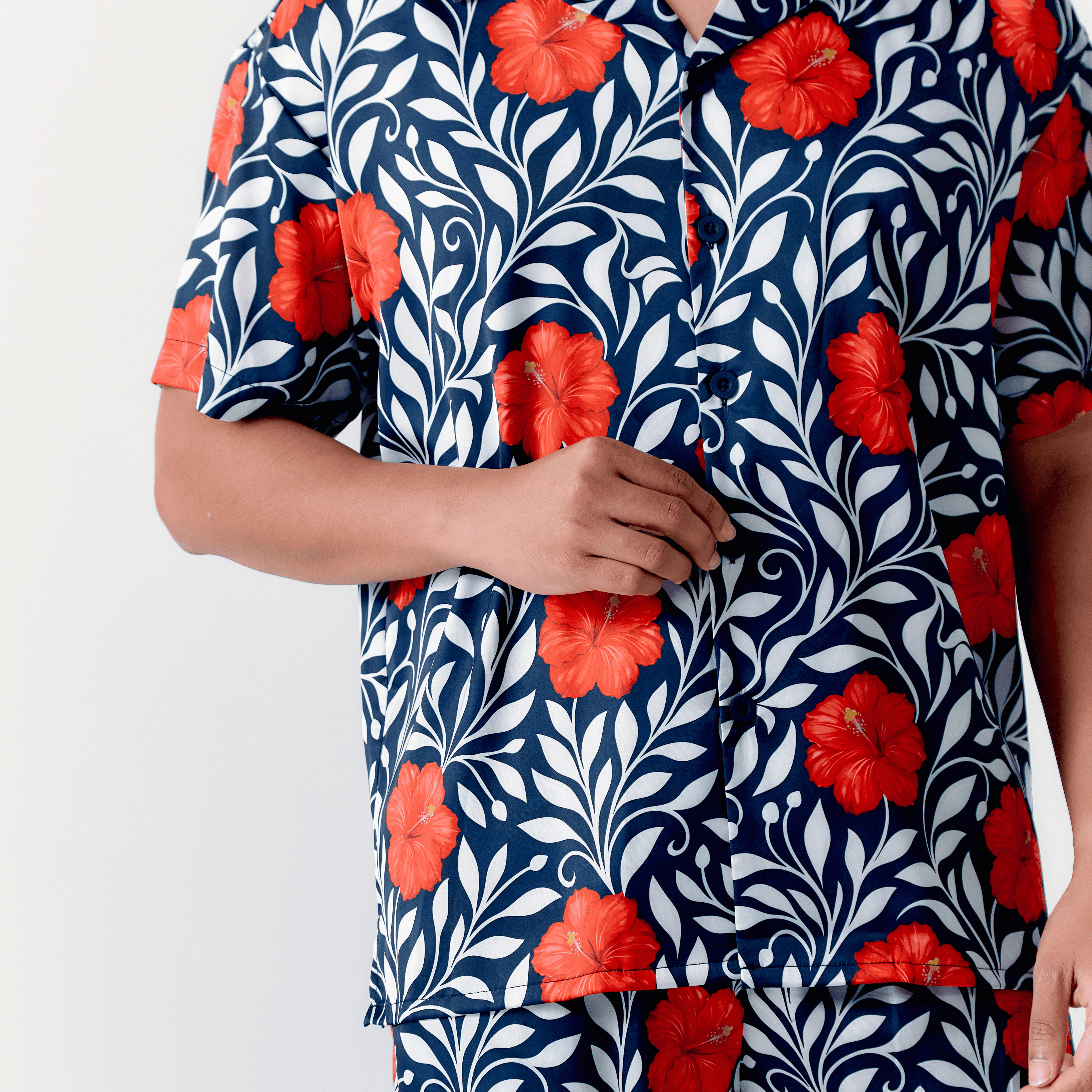 M'Sia Red Bunga Raya Hawaiian Shirt / Shorts
