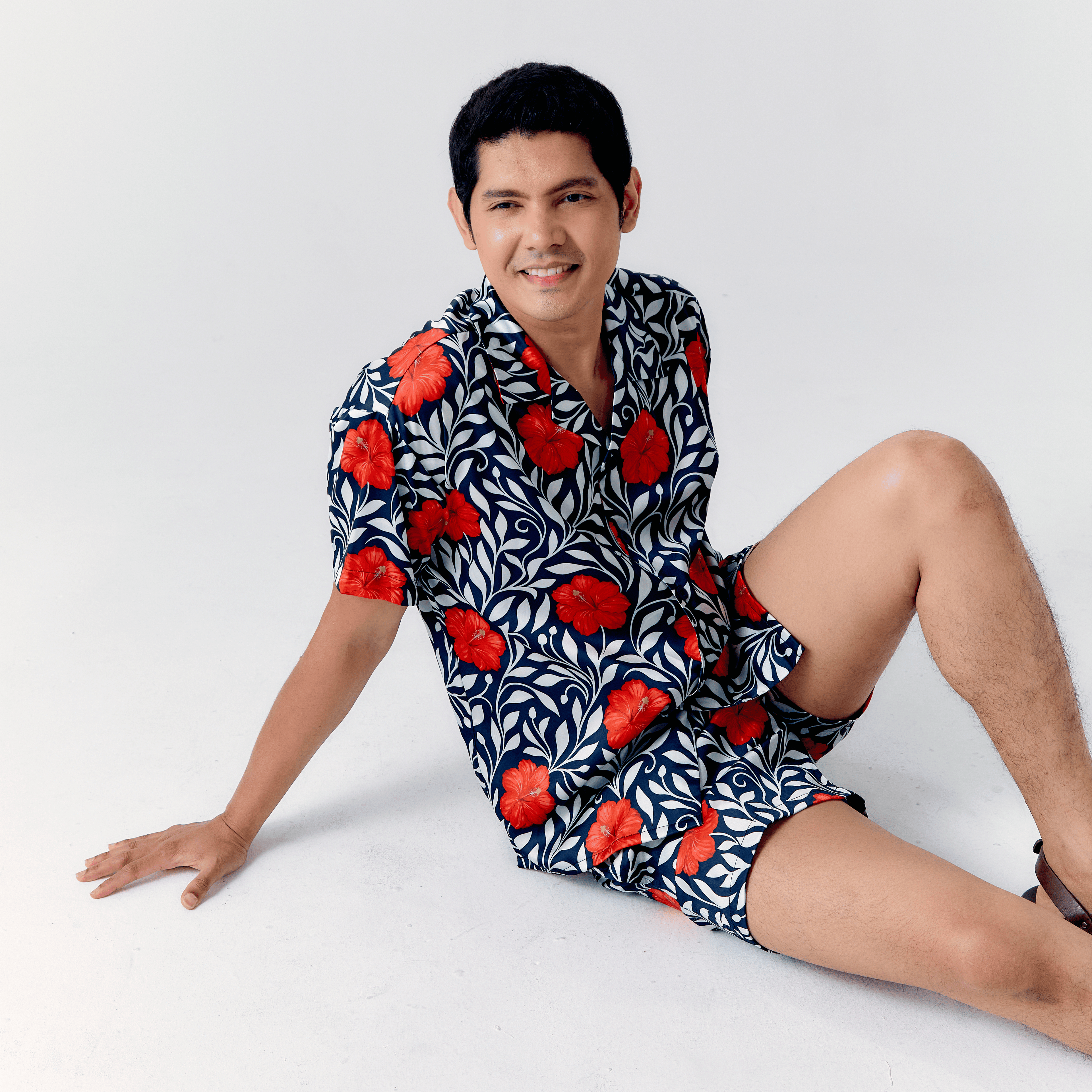 M'Sia Red Bunga Raya Hawaiian Shirt / Shorts
