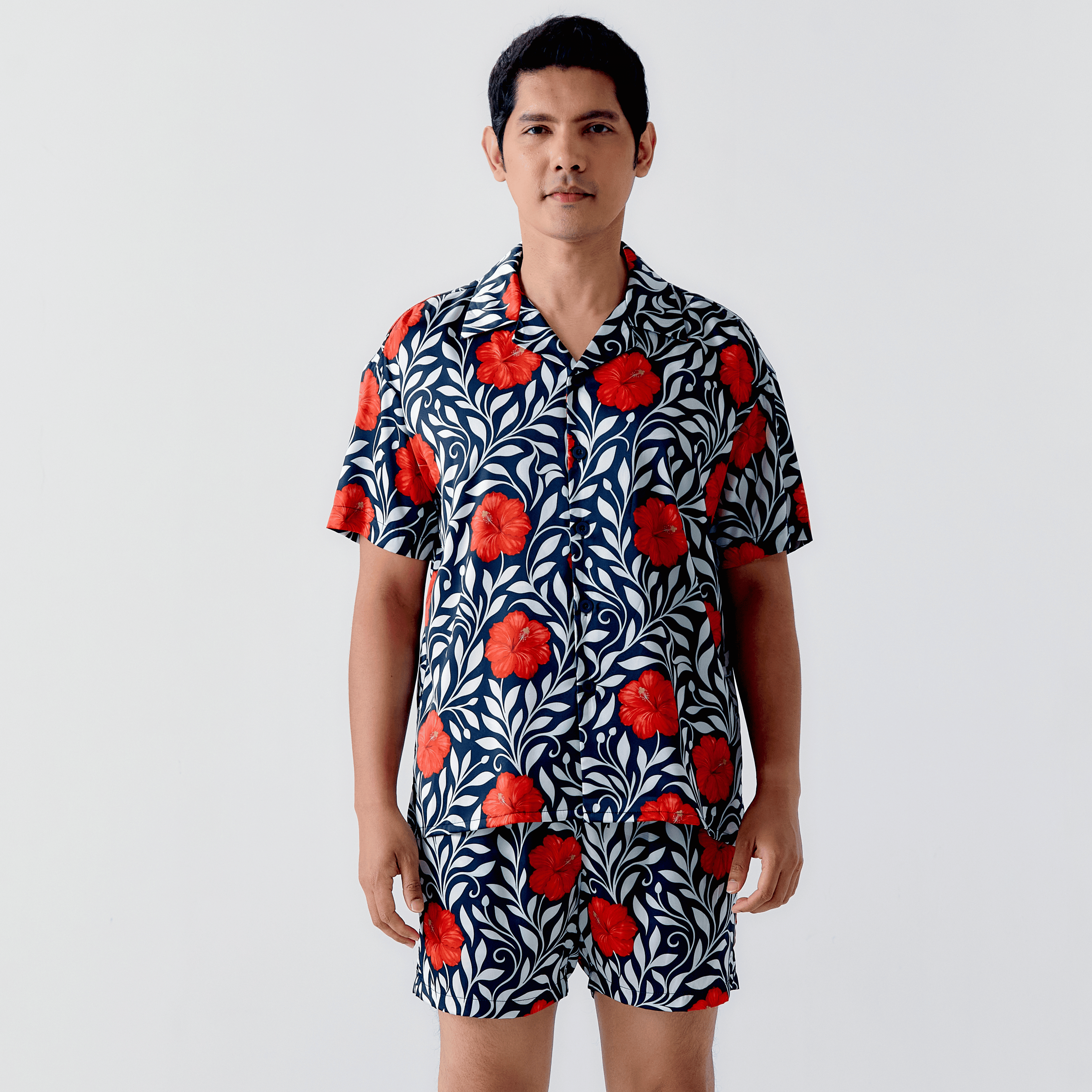 M'Sia Red Bunga Raya Hawaiian Shirt / Shorts
