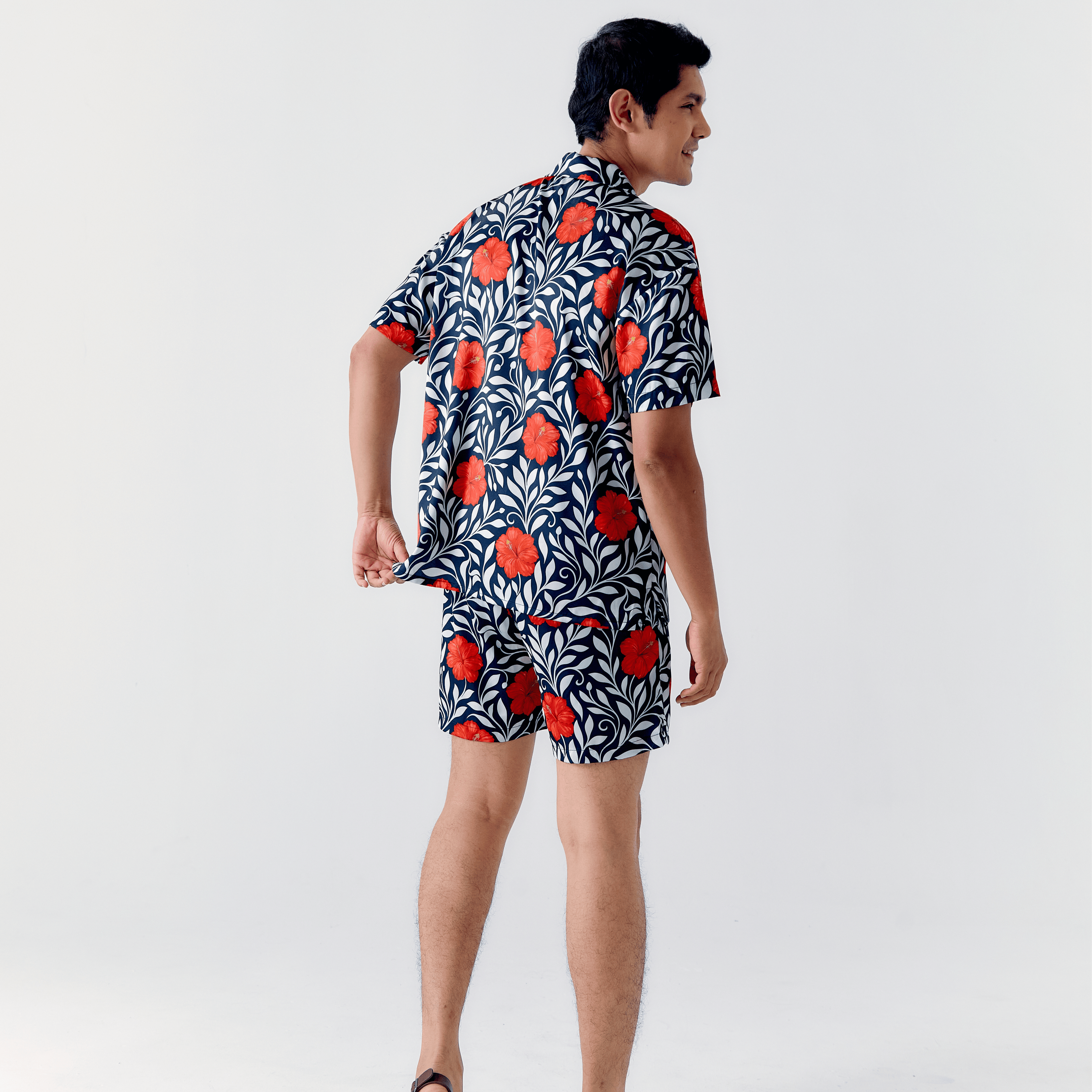M'Sia Red Bunga Raya Hawaiian Shirt / Shorts