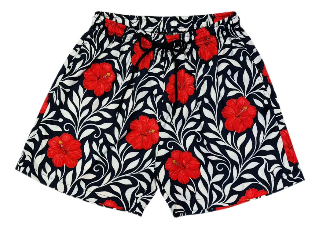 M'Sia Red Bunga Raya Hawaiian Shirt / Shorts